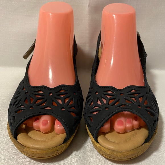 Spring Step Leather Wedge Sandals Lightweight Shoes Black 8.5 - Picture 2 of 8